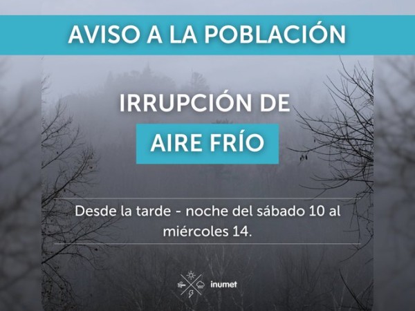 INUMET anunció ingreso de masa de aire frío a partir de este sábado