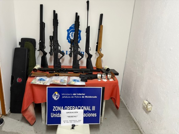 Cocaína, armas, dinero y una camioneta incautada: operativo en Aiguá dejó cinco detenidos